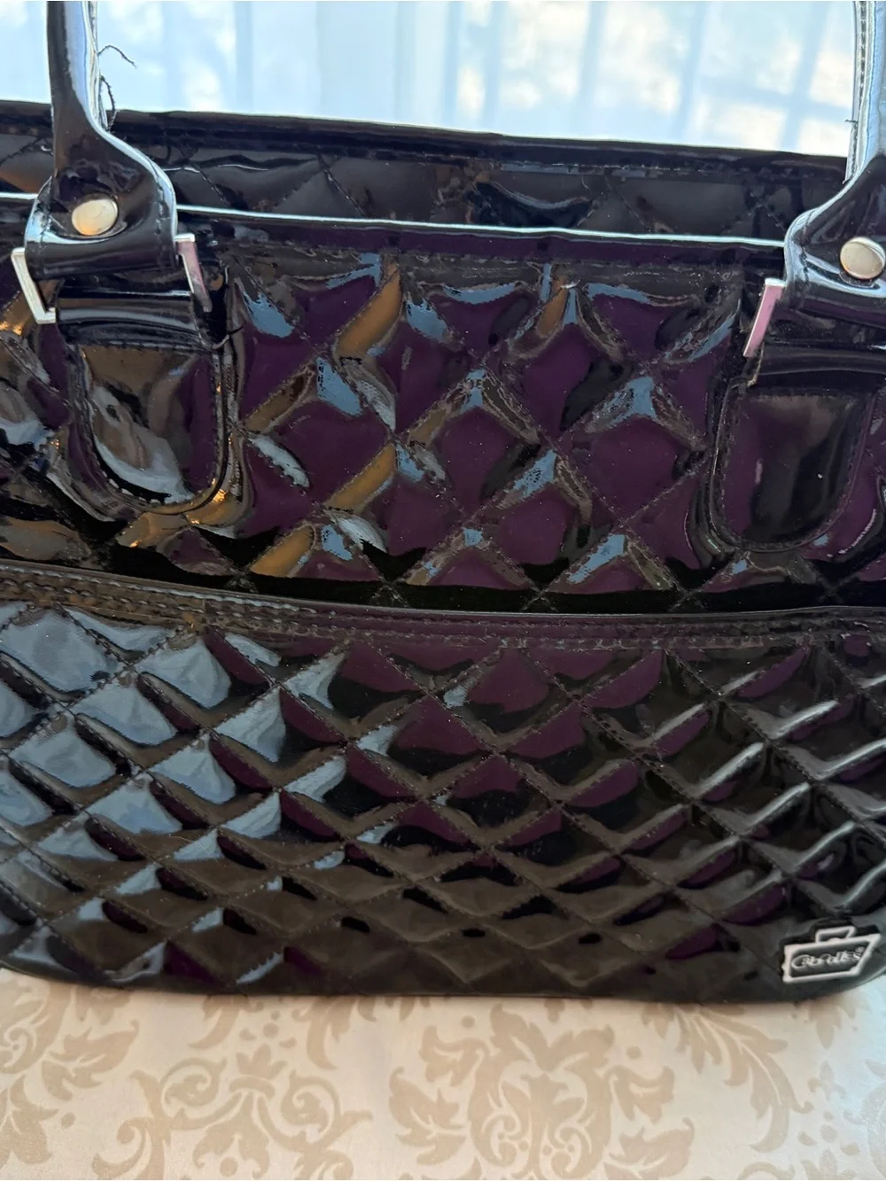 Caboodles Black Quilted Patent Cosmetic Tote Bag